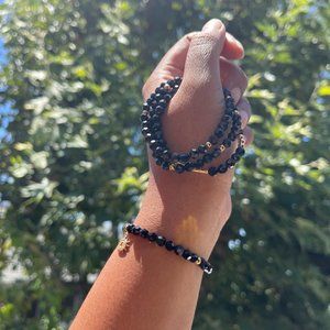 Black Gemstone Bead+ Gold Fill Accents and Sun Charm 1PC